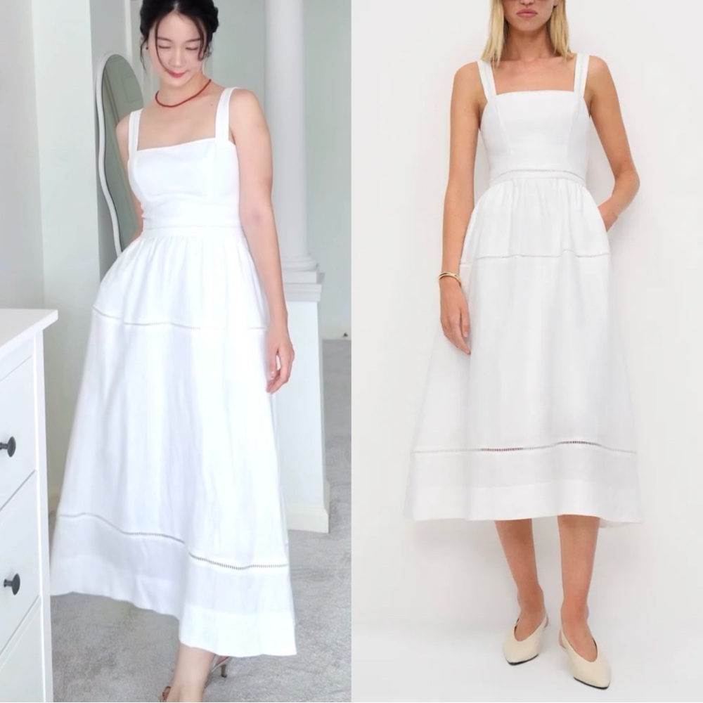 NWOT Reformation Everett Linen Midi Dress White A-Line Summer Vacation 8 Bridal - Picture 2 of 11